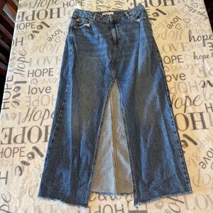 Garage | women's small Denim Blue maxi skirt with front slit 100% cotton